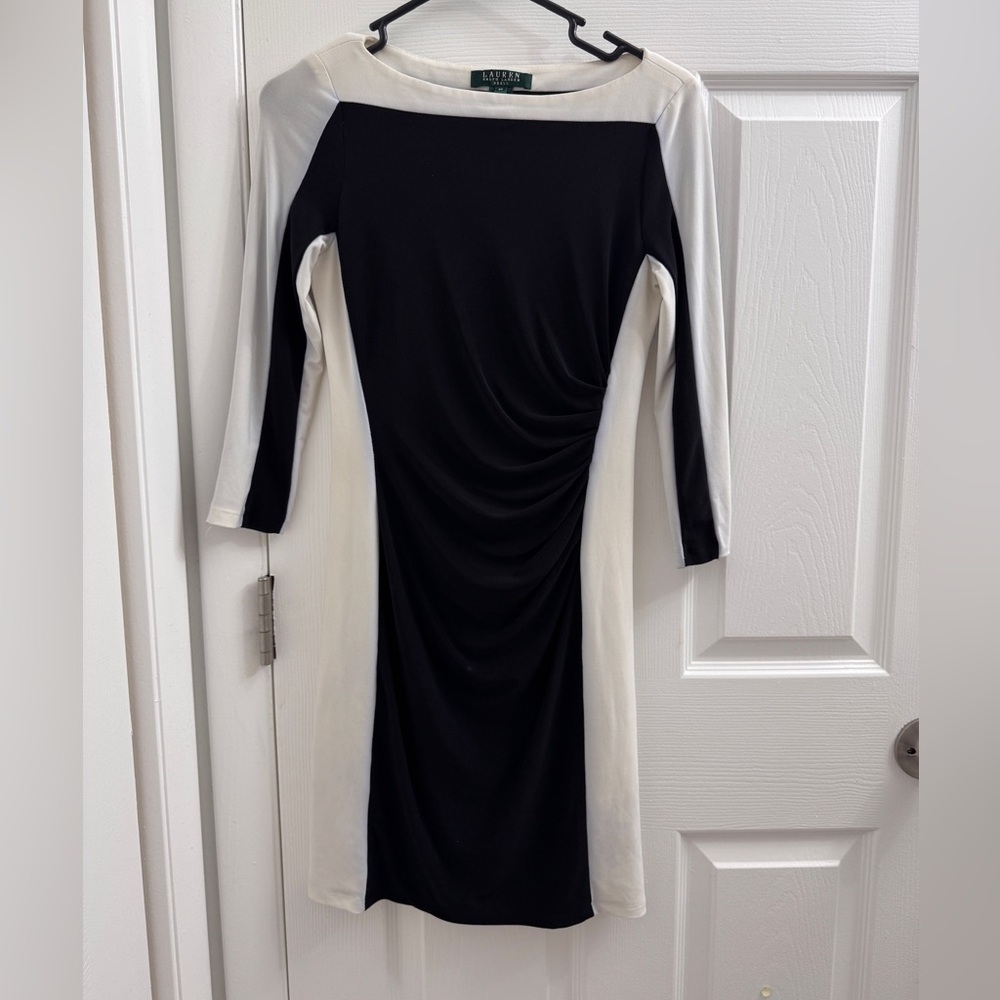 Ralph Lauren Black and Cream Long Sleeve Dress